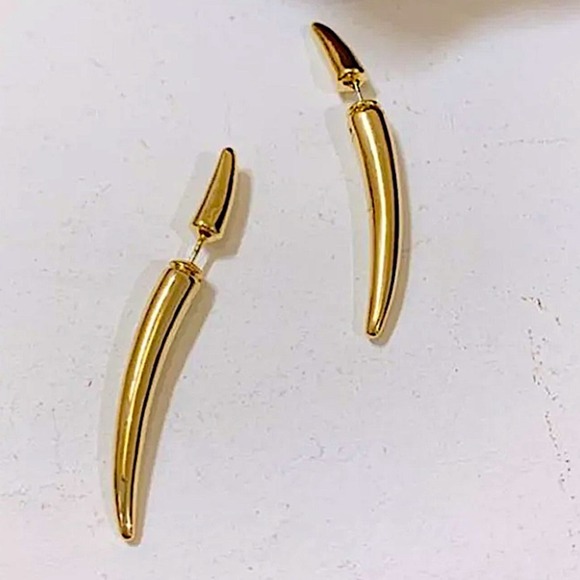 Gold Spiked Horn Earrings Thorn Punk Minimalist - Picture 5 of 11
